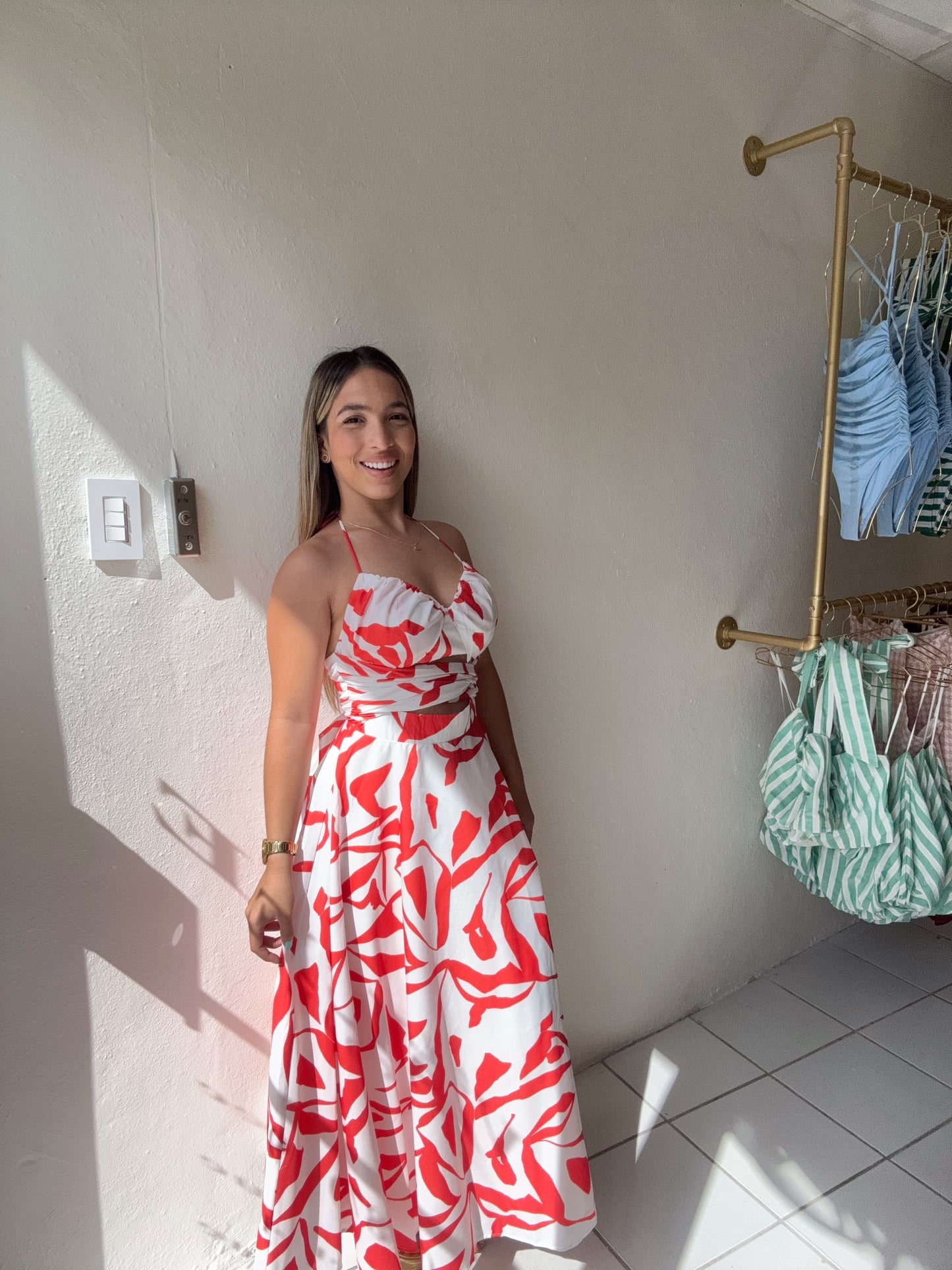 Geo Print W Tie Summer Dress