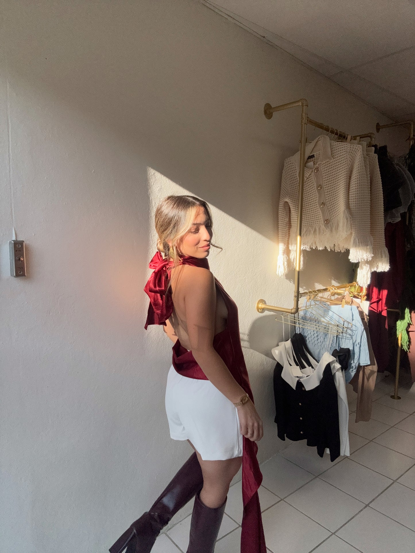 Halter Satin Top Wine