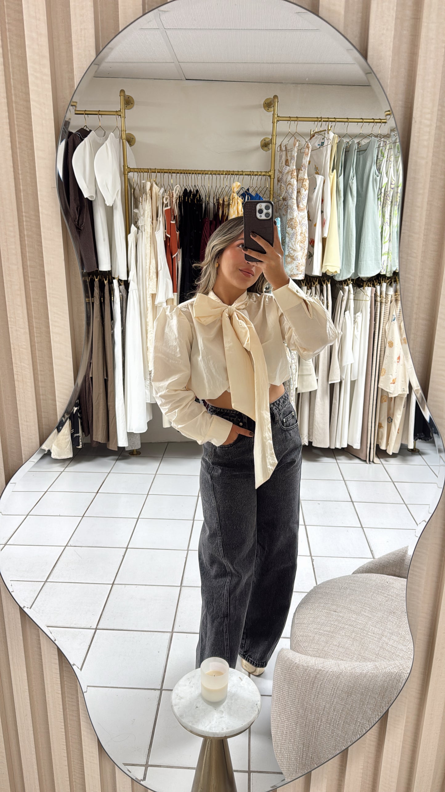 Taffeta Bow Tie Cropped Top