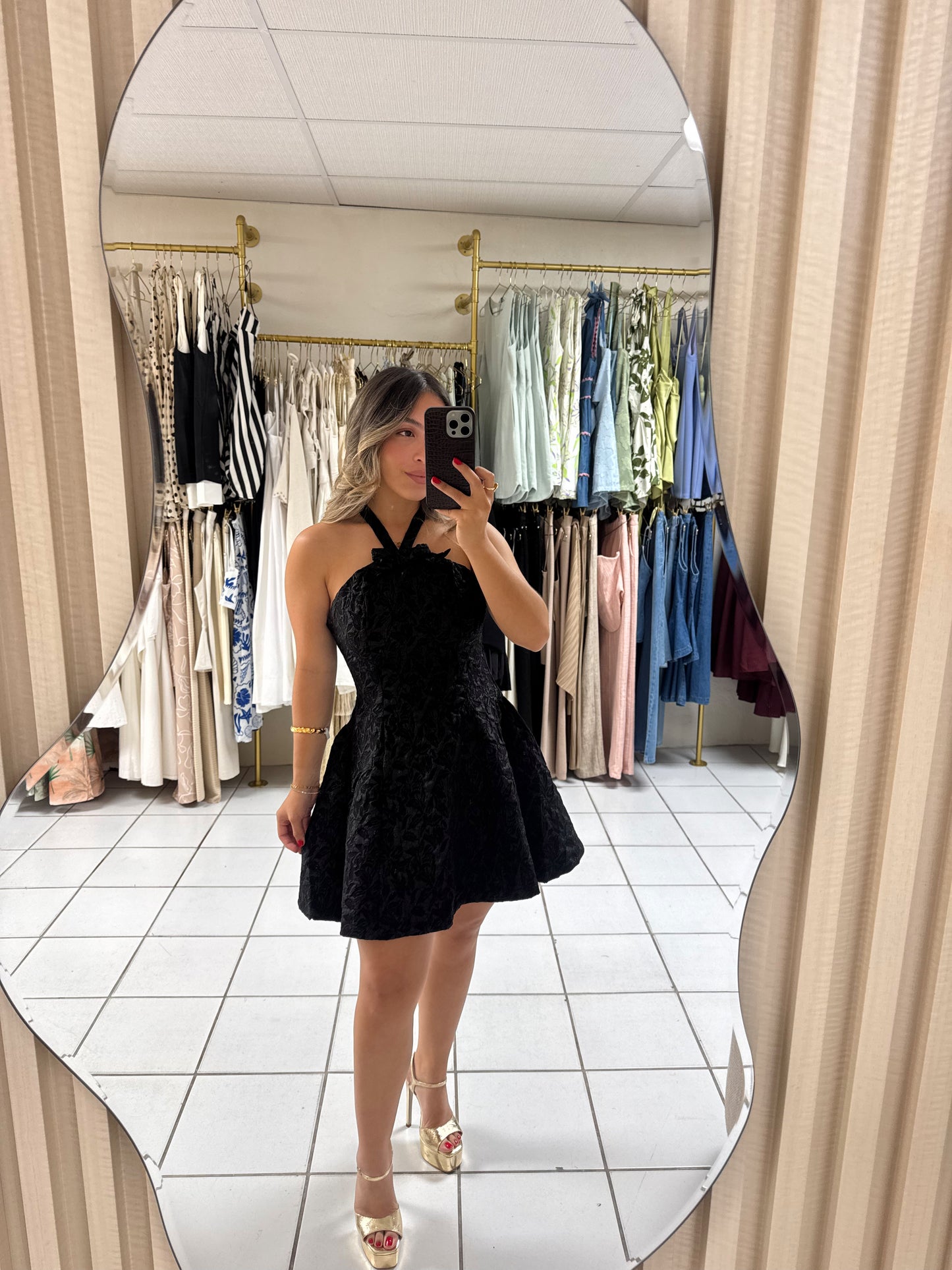 Textured Bow Mini Dress
