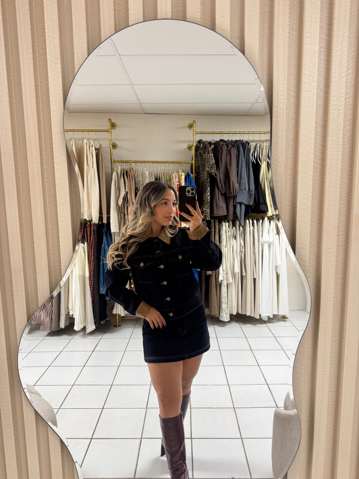 Denim Contrast Jacket and Skort Set