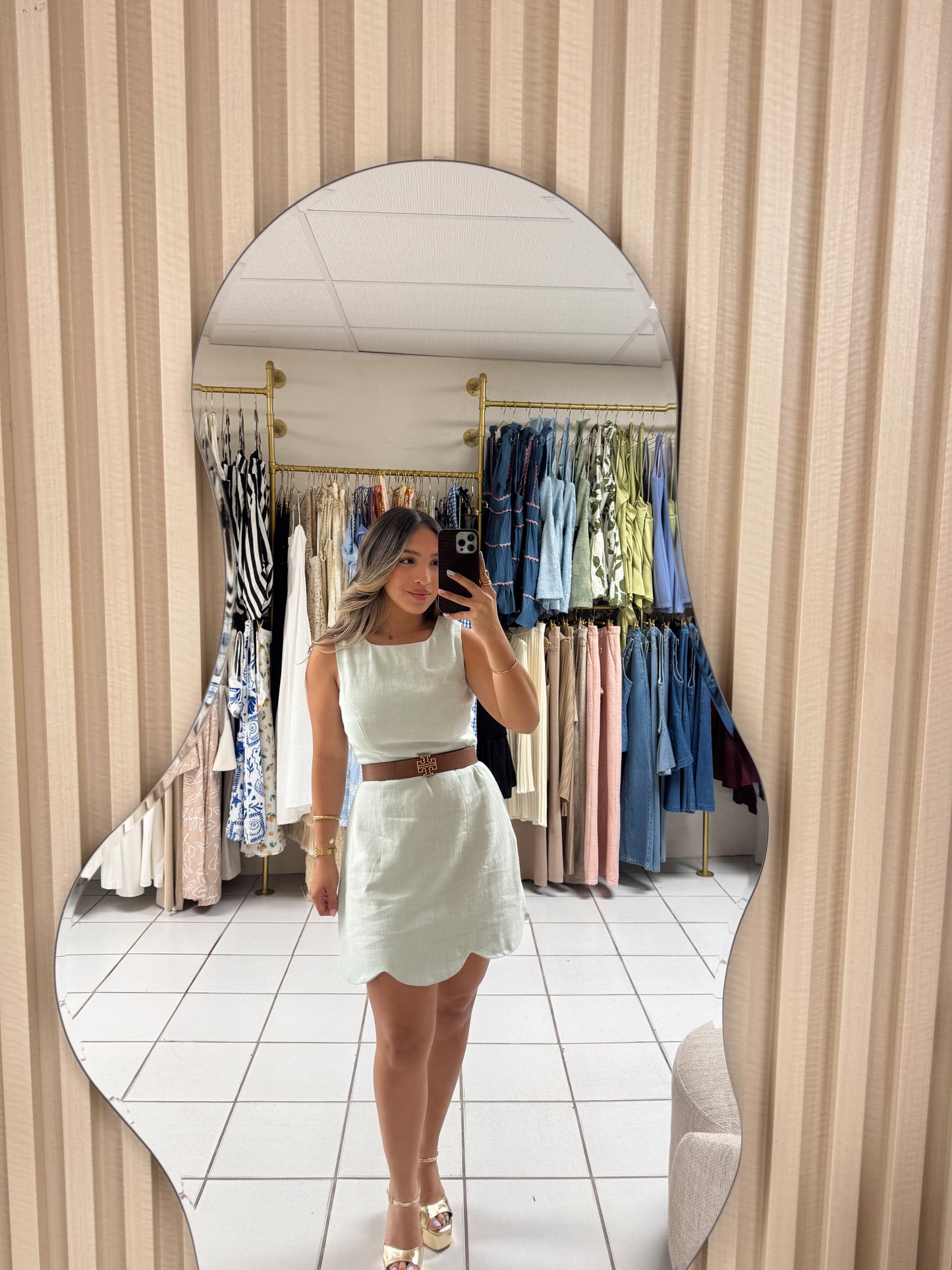 Linen Scallop Mini Dress