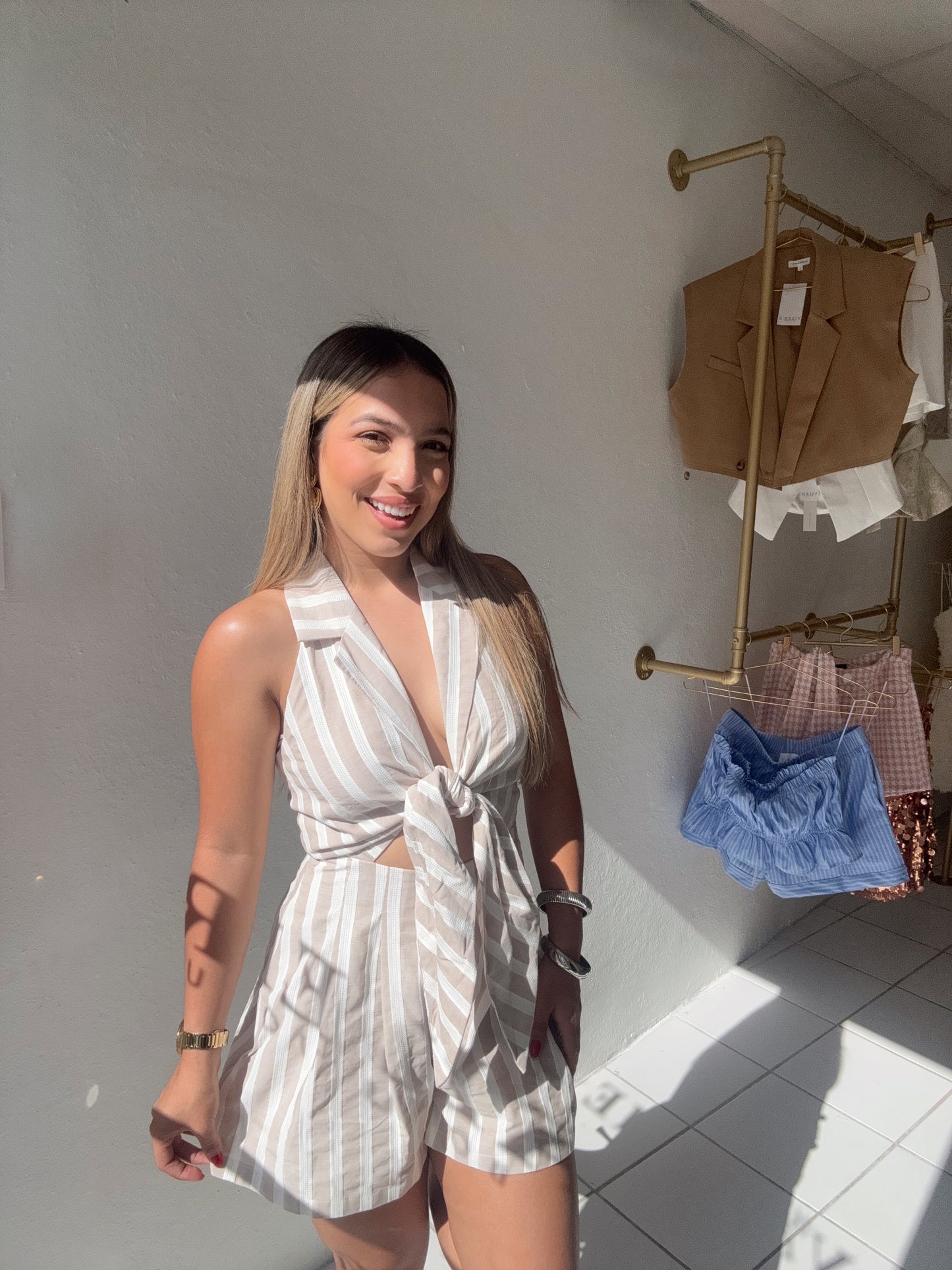 Stripe Tie Front Romper