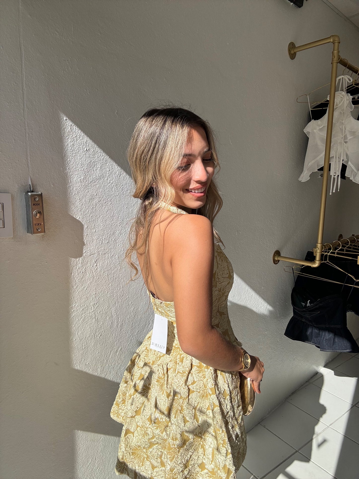 Floral Jacquard Halter Dress