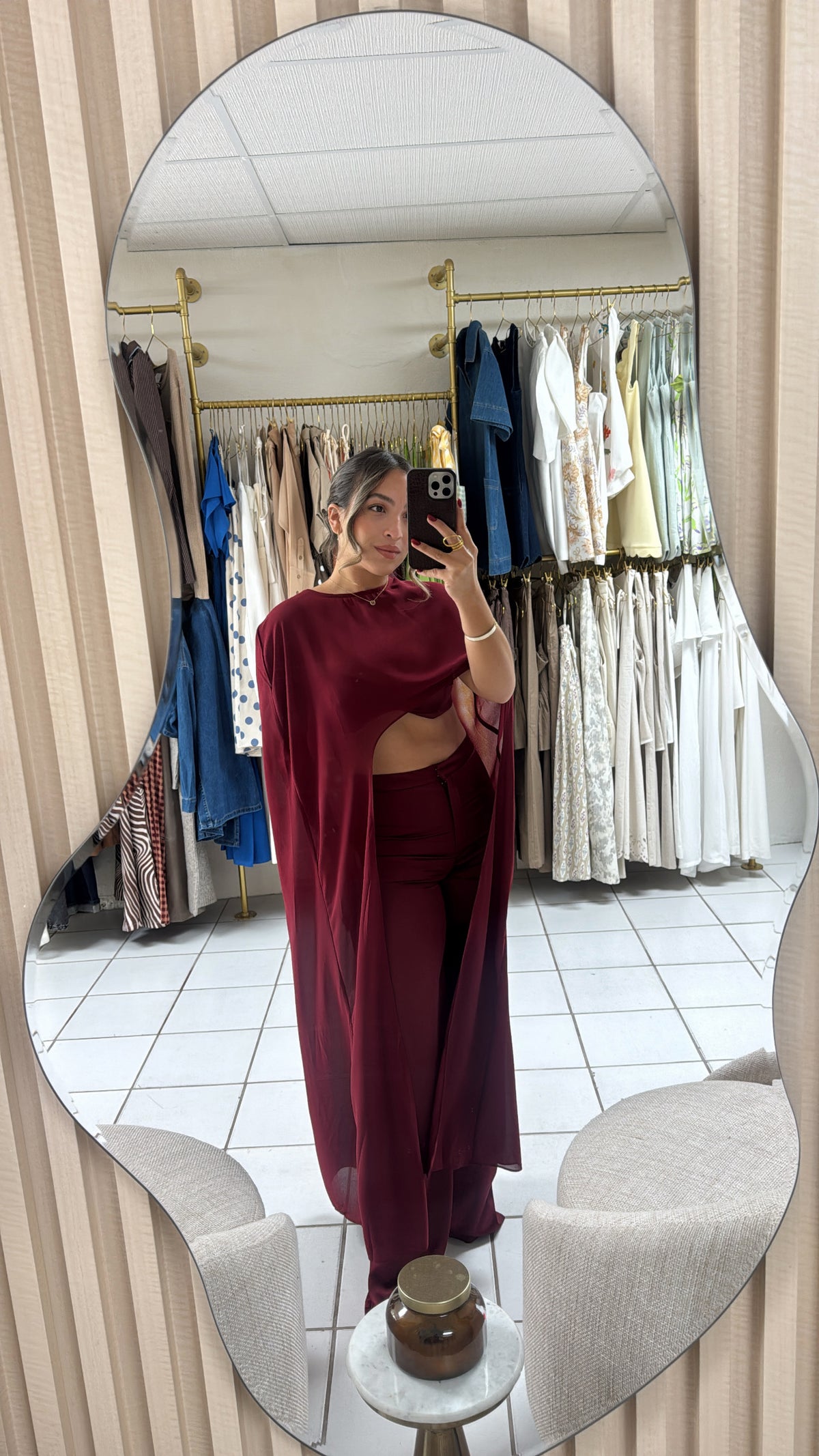 Burgundy Mesh Cape Set