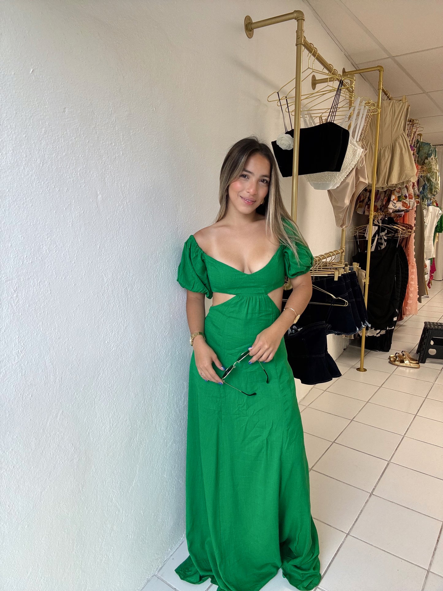Green Cutout Maxi Dress