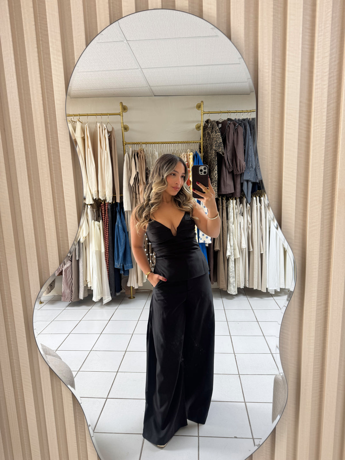 Ruched Top and Side Pintuck Pant