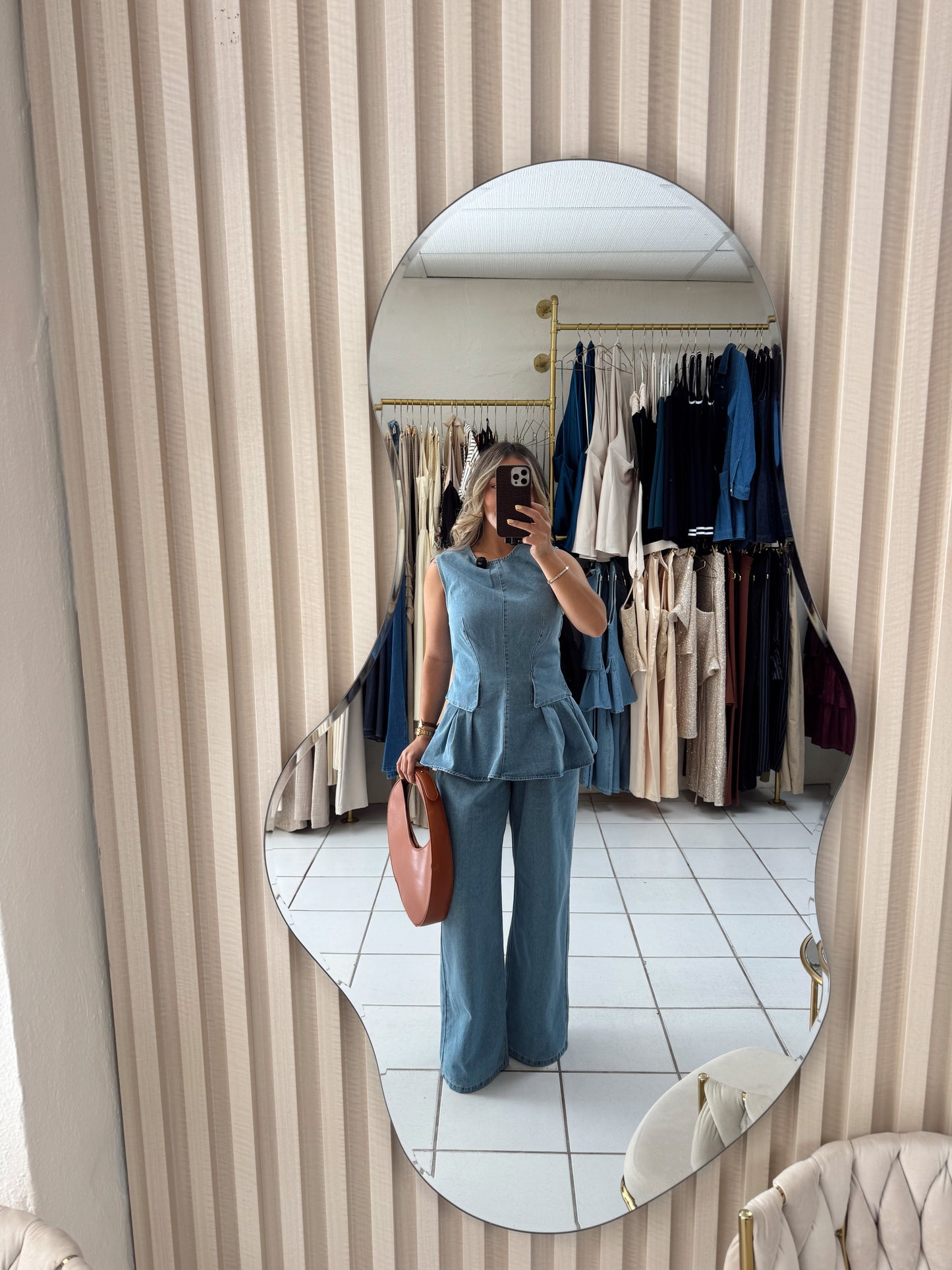 Denim Peplum Top Set