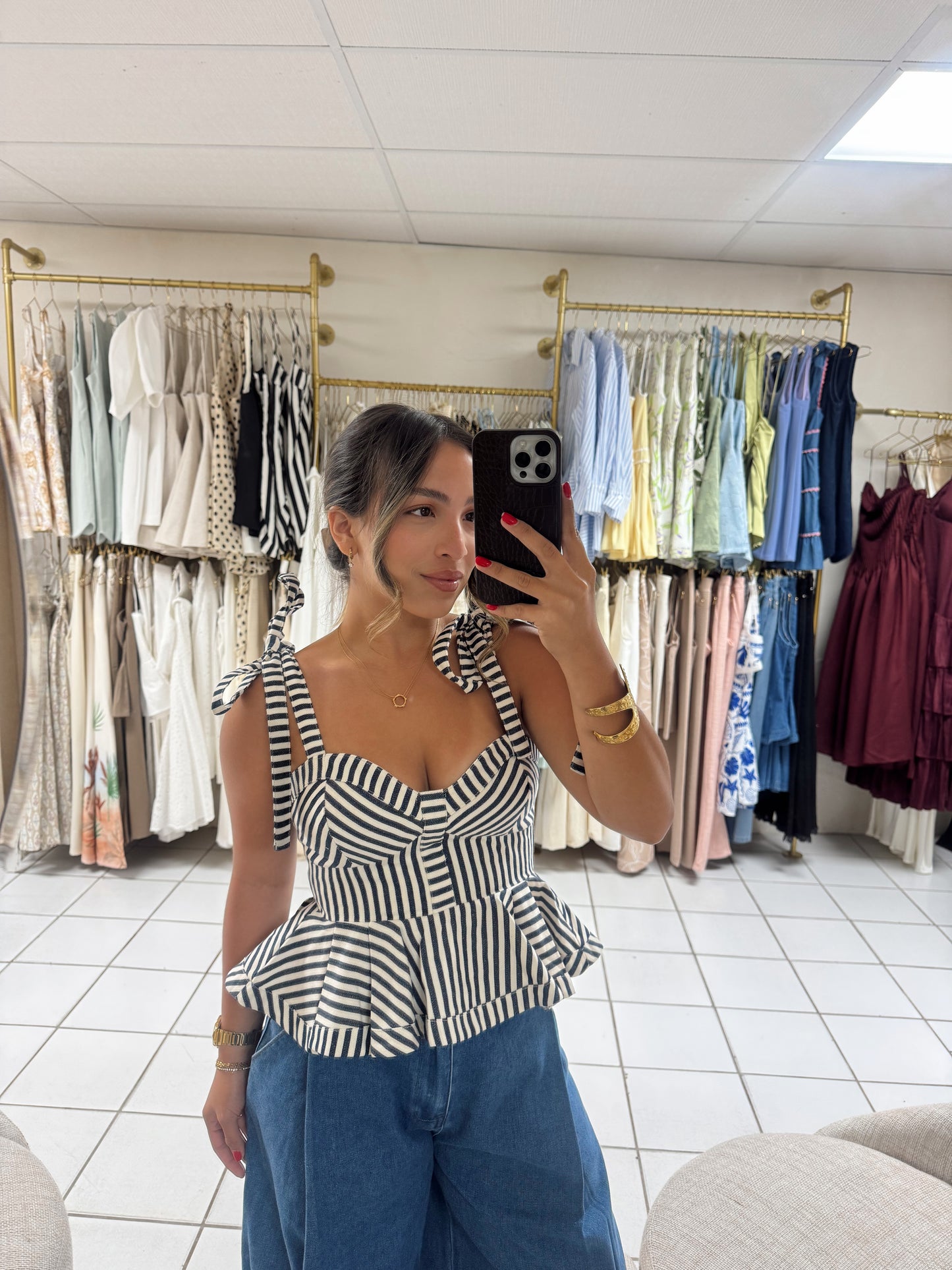 Pin Stripe Peplum Top