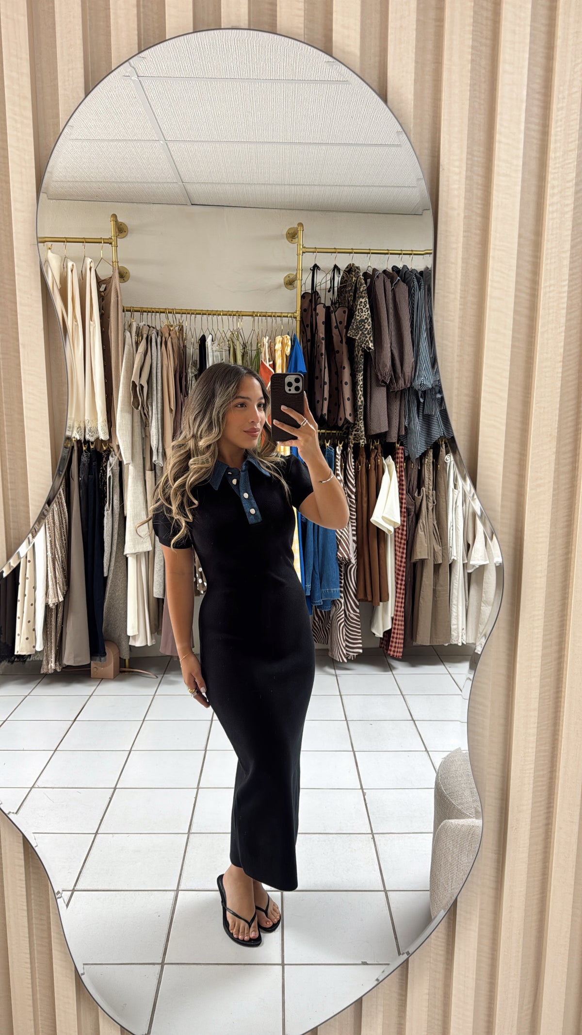 Knitted Denim Midi Dress