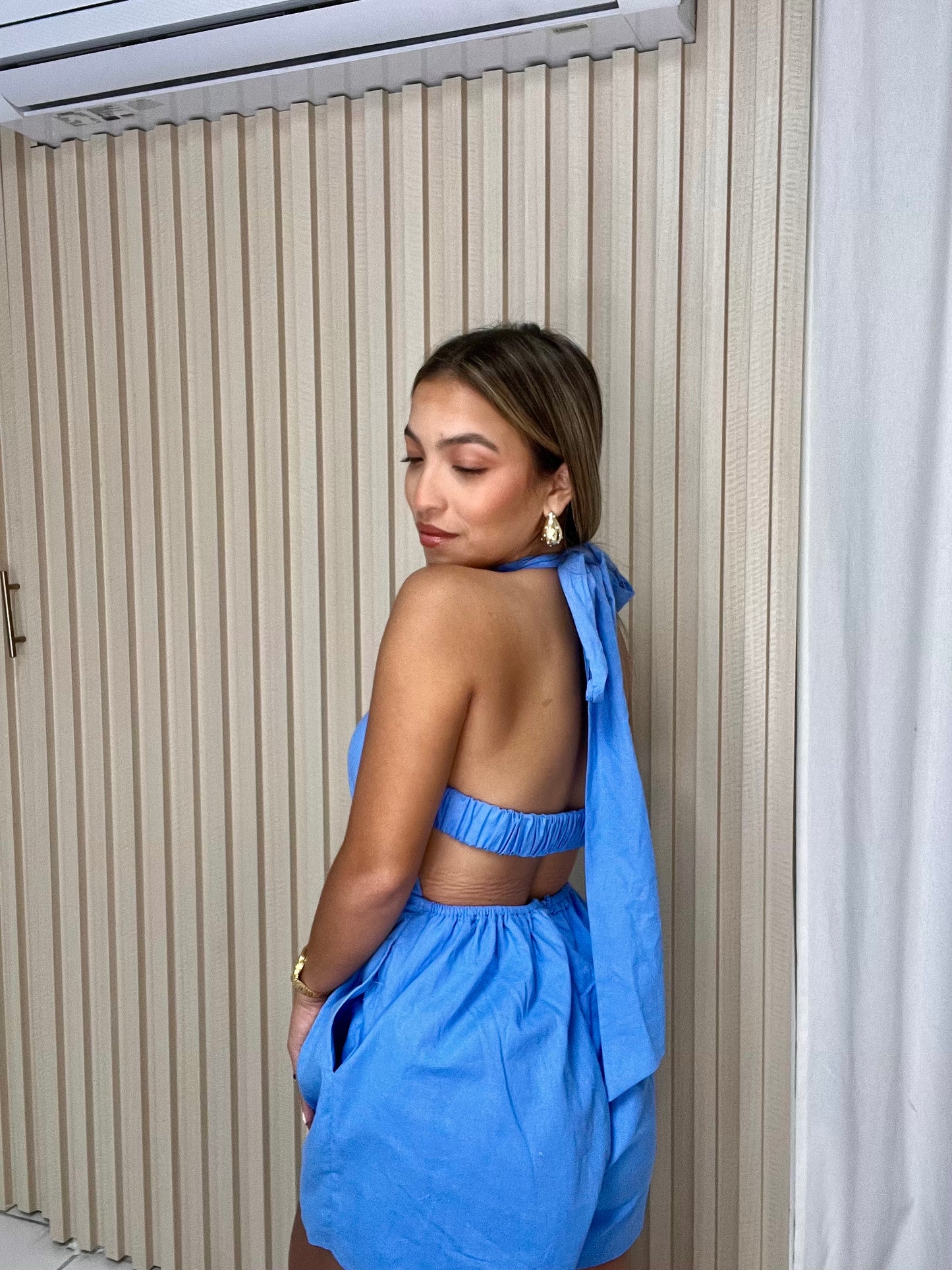 Blue Linen Romper