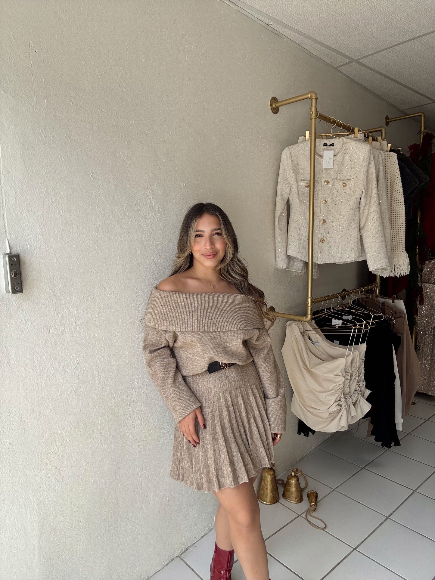 Knit Off Shoulder Mini Dress