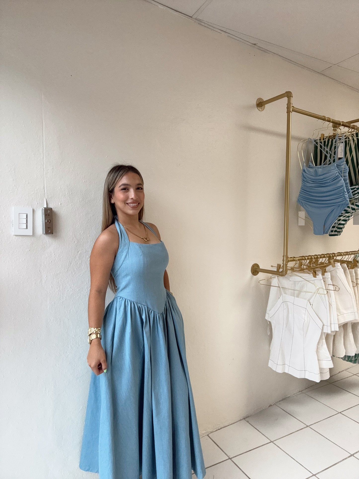 Denim Halter Neck Midi