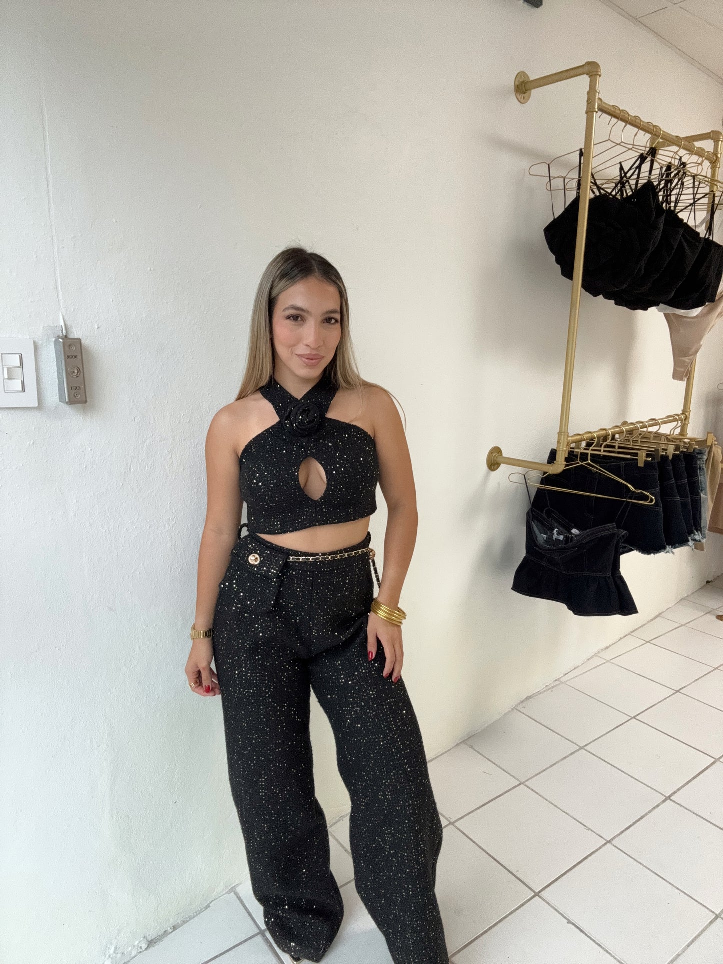 Sequin Textured Belted Set