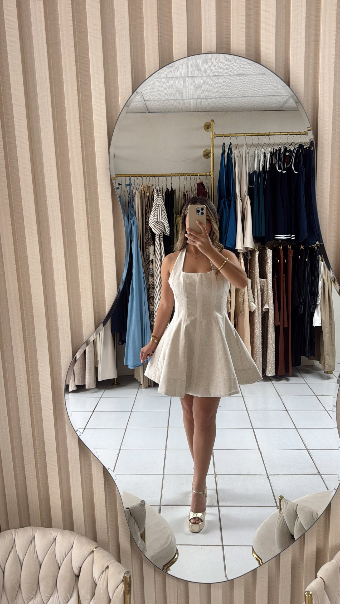 Halter Oatmeal Mini Dress