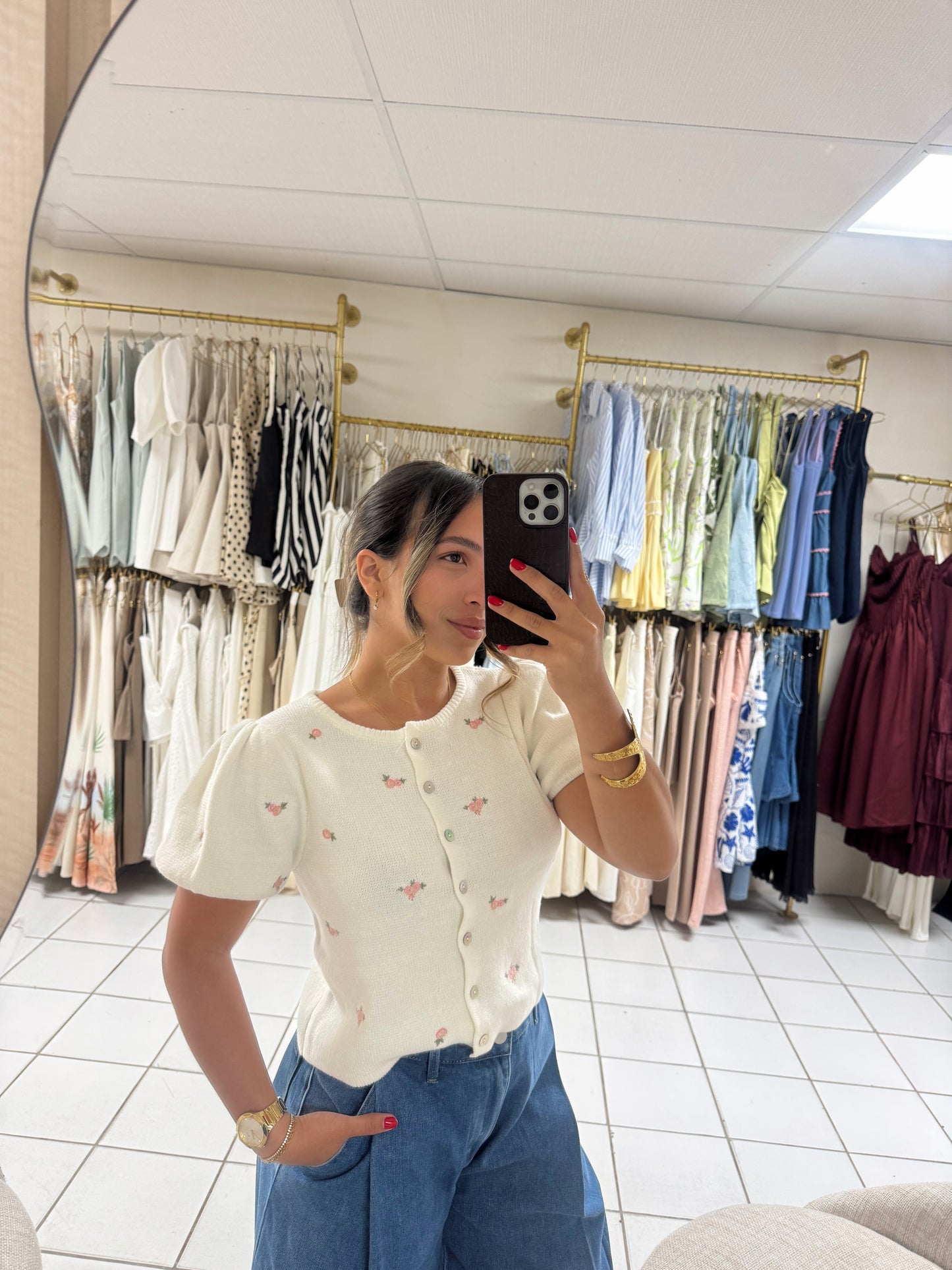 Floral Embroidery Knitted Top