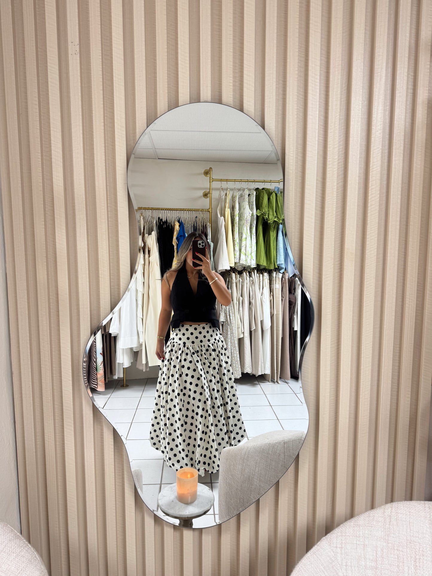 Taffeta Polka Dot Midi Skirt