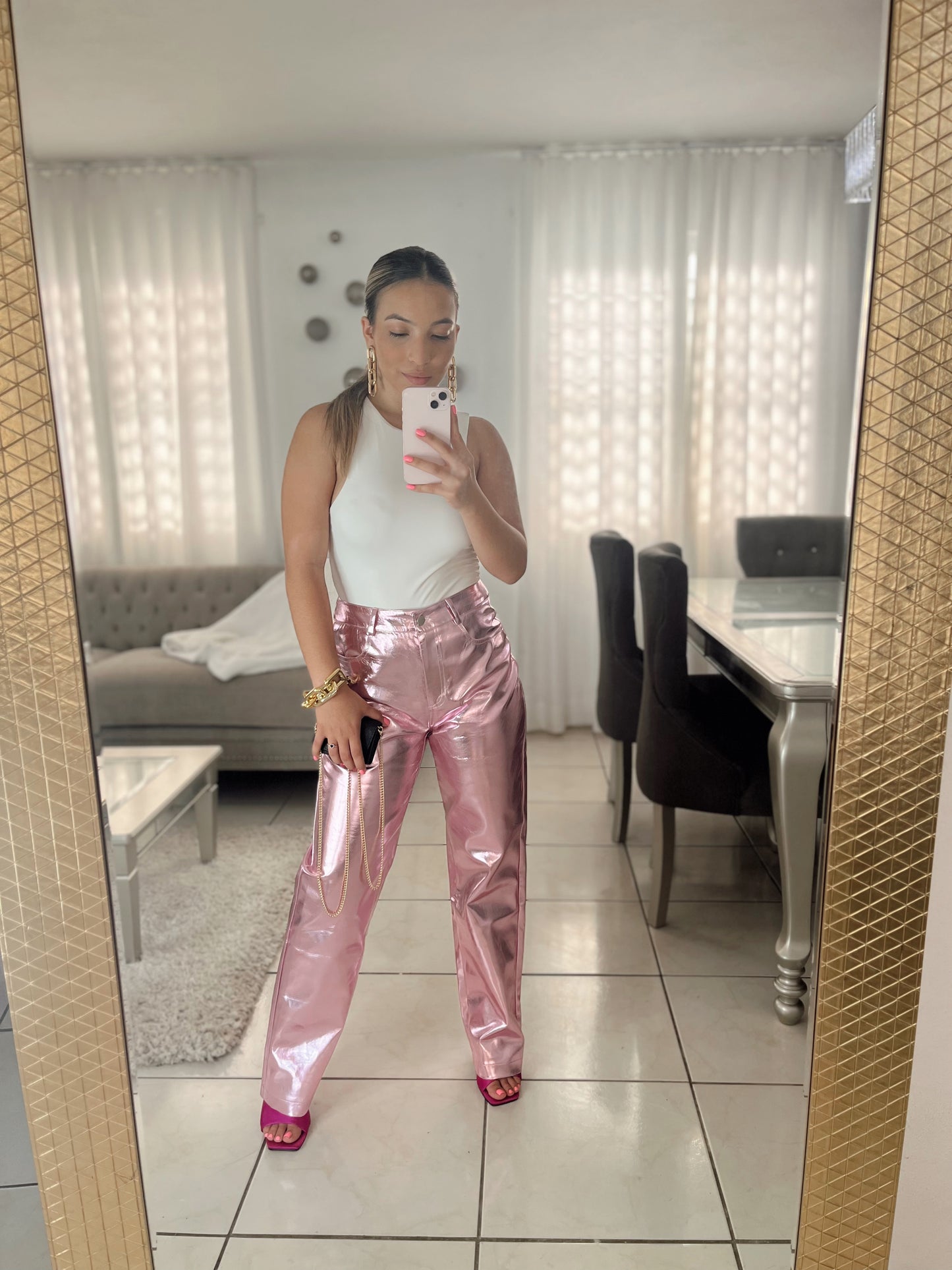 Pale Pink Metallic Pant