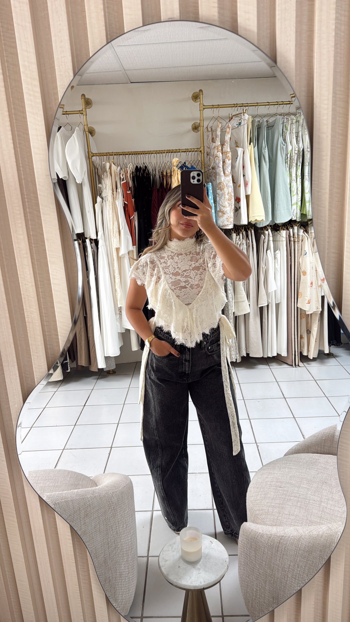 High Neck Ruffle Lace Top