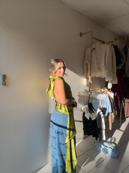 Halter Satin Top Lime