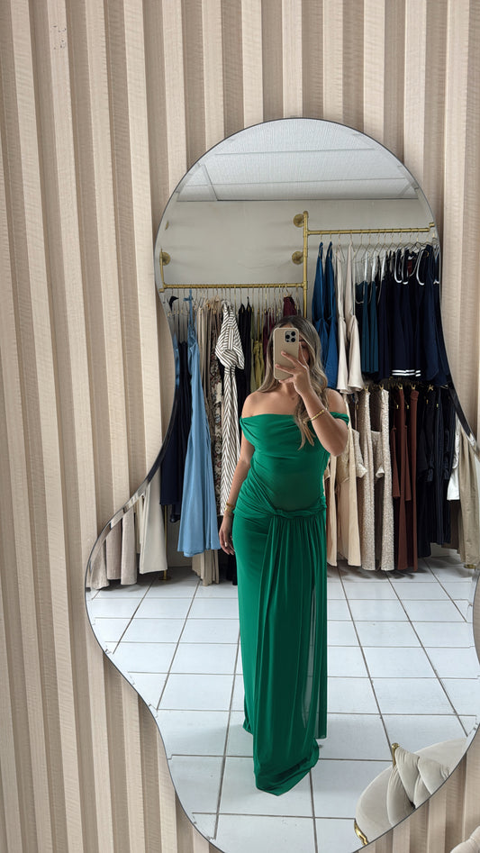 Mesh Drapre Green Dress
