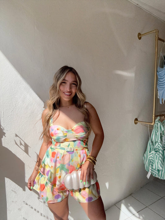 Pastel Belted Ruffle Romper