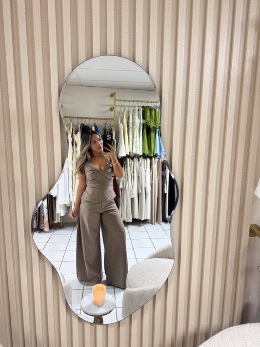 Ruched Top and Side Pintuck Pant Set