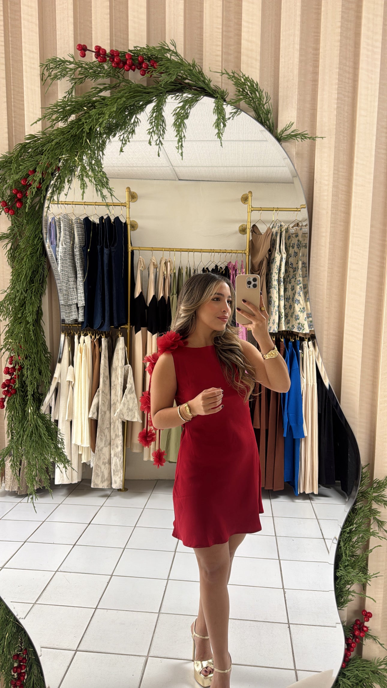 Floral Trimed Satin Dress
