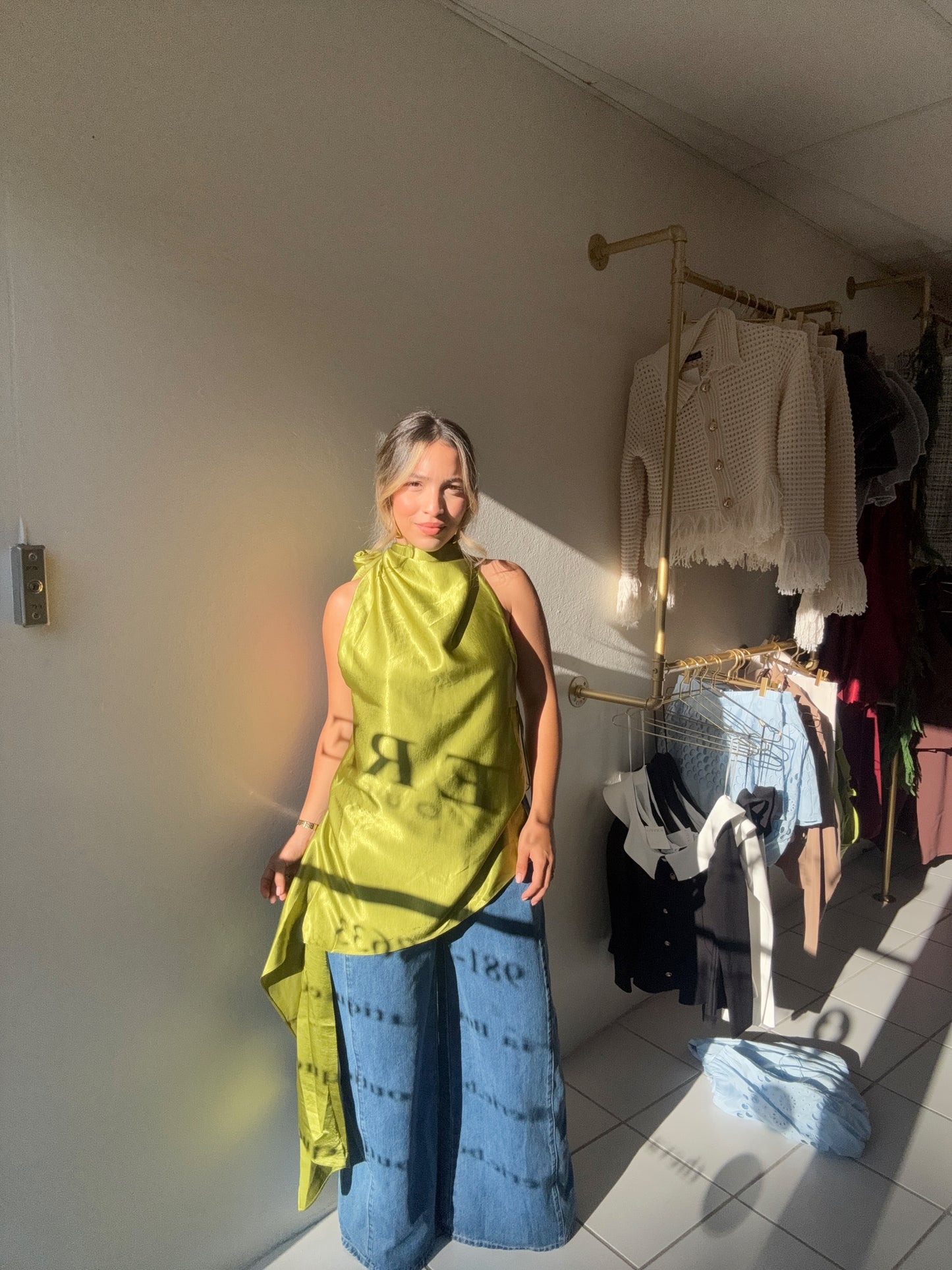 Halter Satin Top Lime