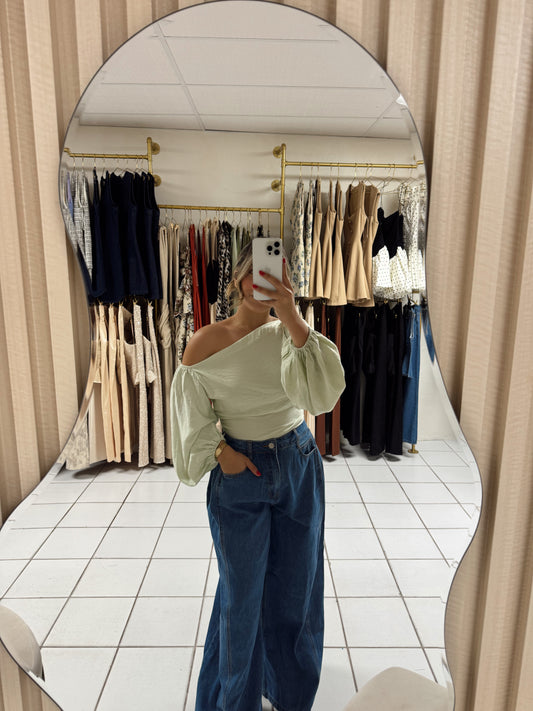 One Shoulder Mint Top