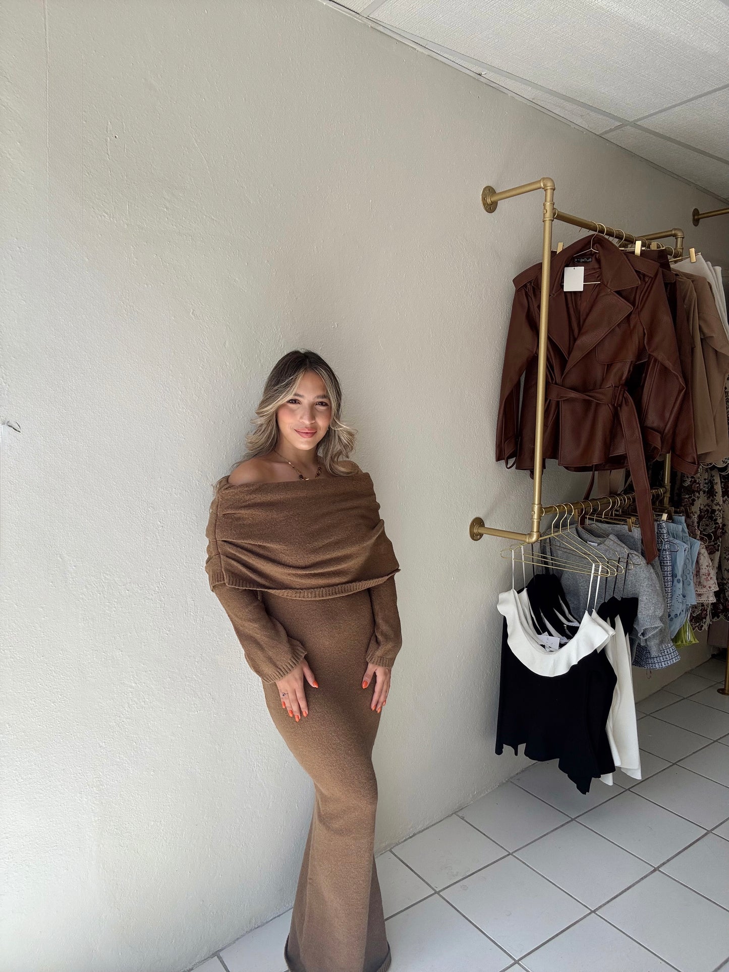 Off Shoulder Mocha Dress