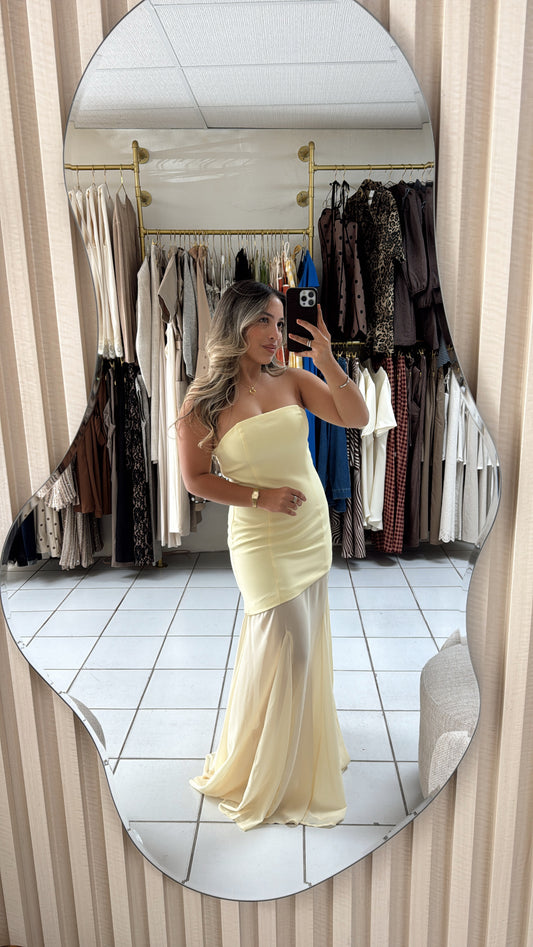 Strapless Combined Godet Dress