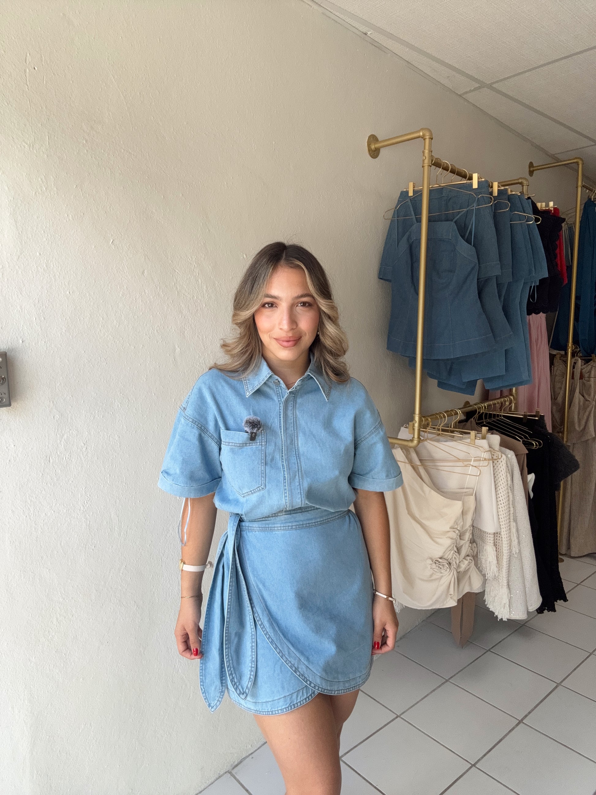 denim wrap mini dress Jasmine Mid Wash Denim Wrap Front Mini Dress - US 2