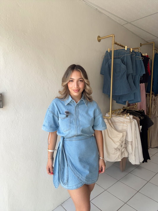 Denim Wrap Mini Dress