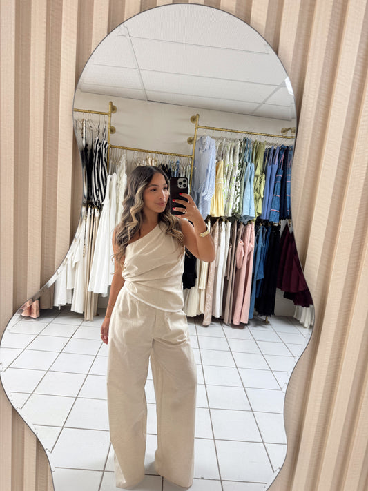 Pleat Detail One Shoulder Set