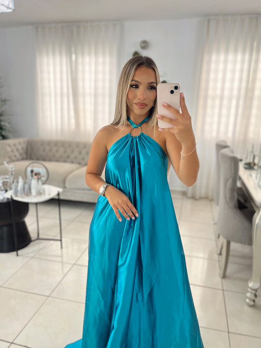 Satin Blue Maxi Dress