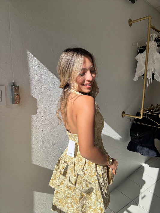 Floral Jacquard Halter Dress