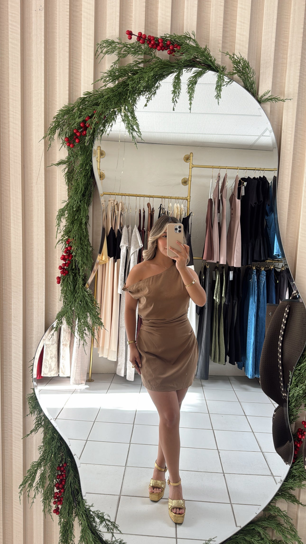 One Shoulder Mocha Dress