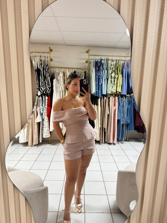 Off Shoulder Mauve Linen Set