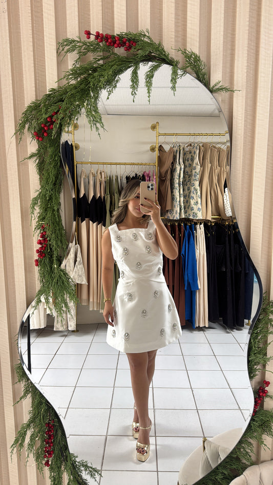 Rhinestone Trim Mini Dress
