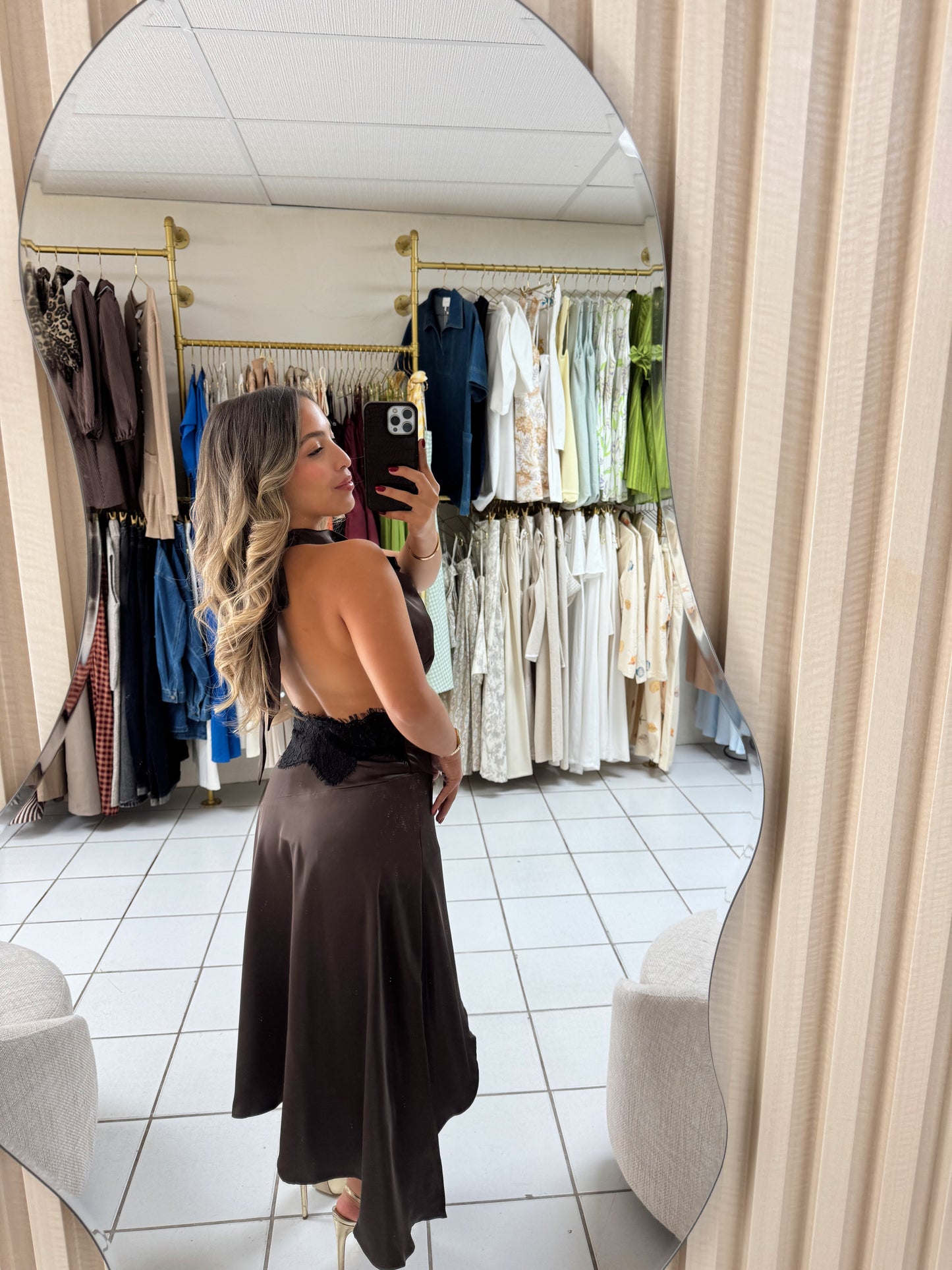 Satin Asymmetrical Lace Dress