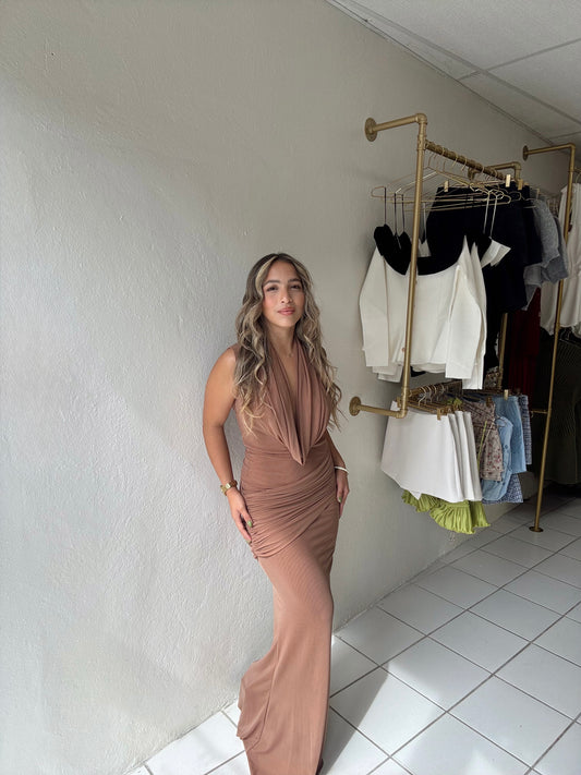 Nude Mesh Maxi Dress