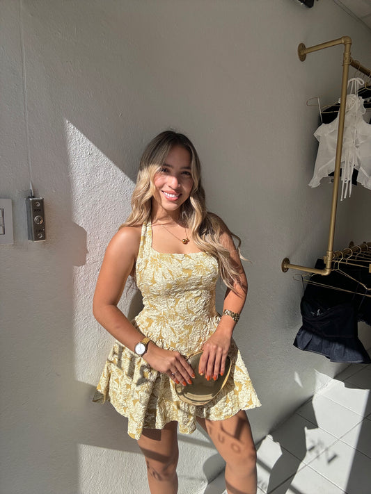 Floral Jacquard Halter Dress