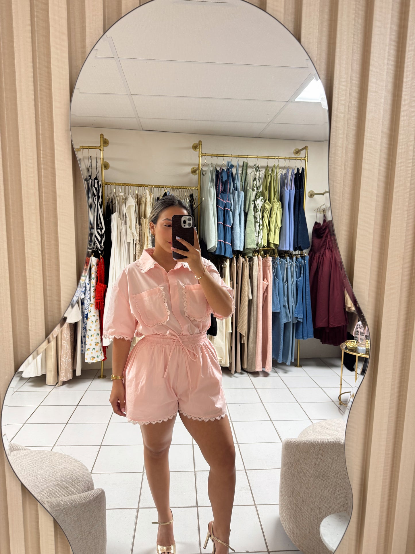 Lace Trim Shirt Set