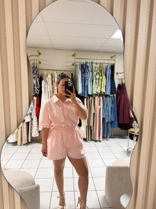 Lace Trim Shirt Set