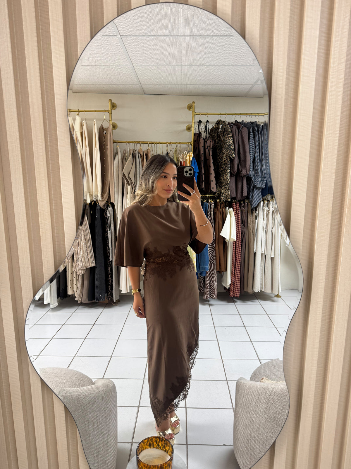 Mocha Asymmetrical Sculpted Dress