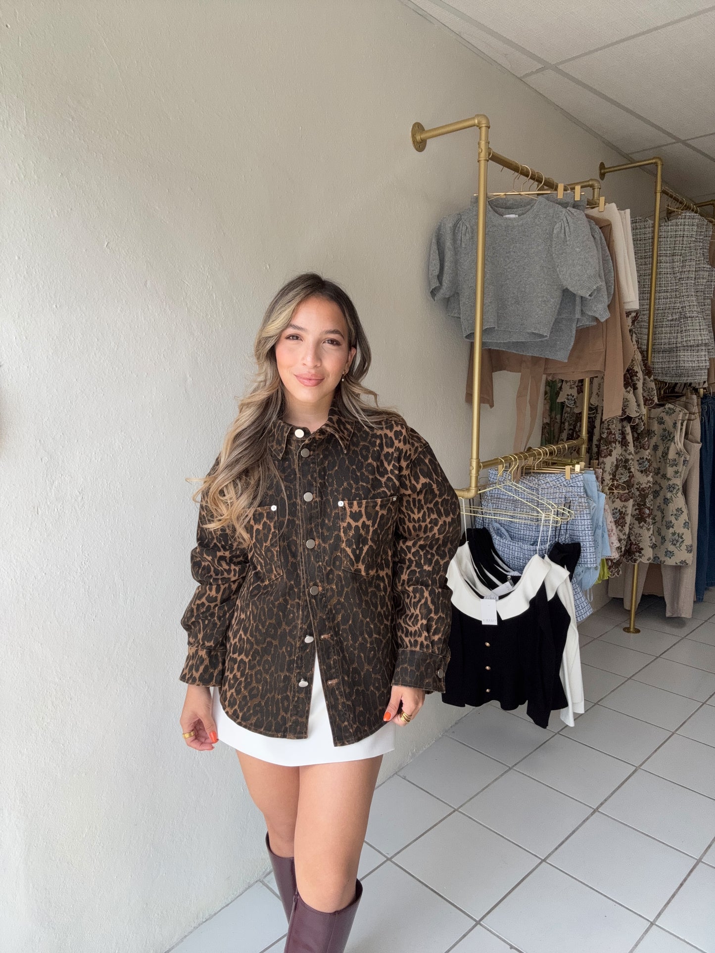 Leopard Printed Denim Jacket