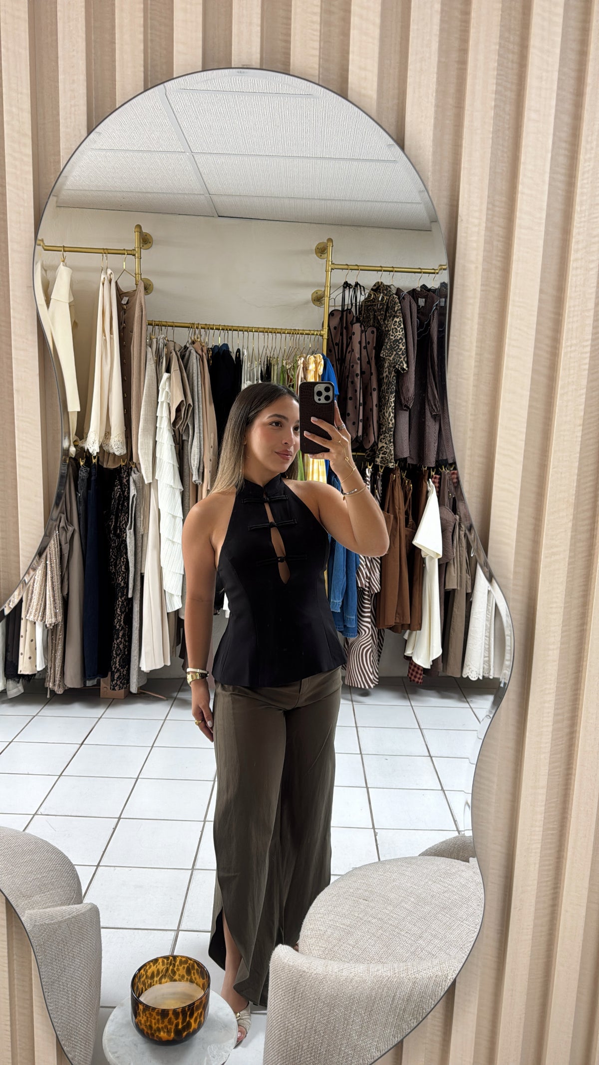 Clasp Detail Halter Tank Top