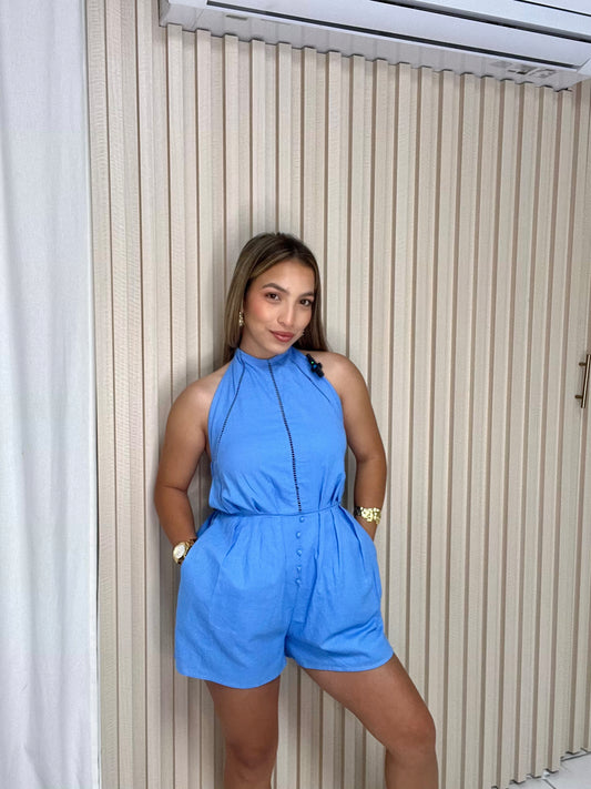 Blue Linen Romper