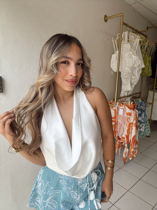 Drape Satin White Top